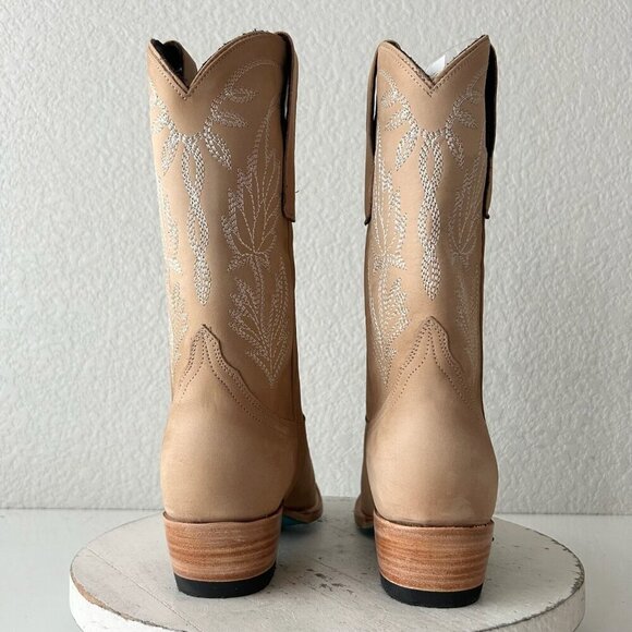 Lane SANDAGA Midi Womens Cowboy Boots 7 Cowgirl Western Tan Suede Leather Short - Picture 3 of 11